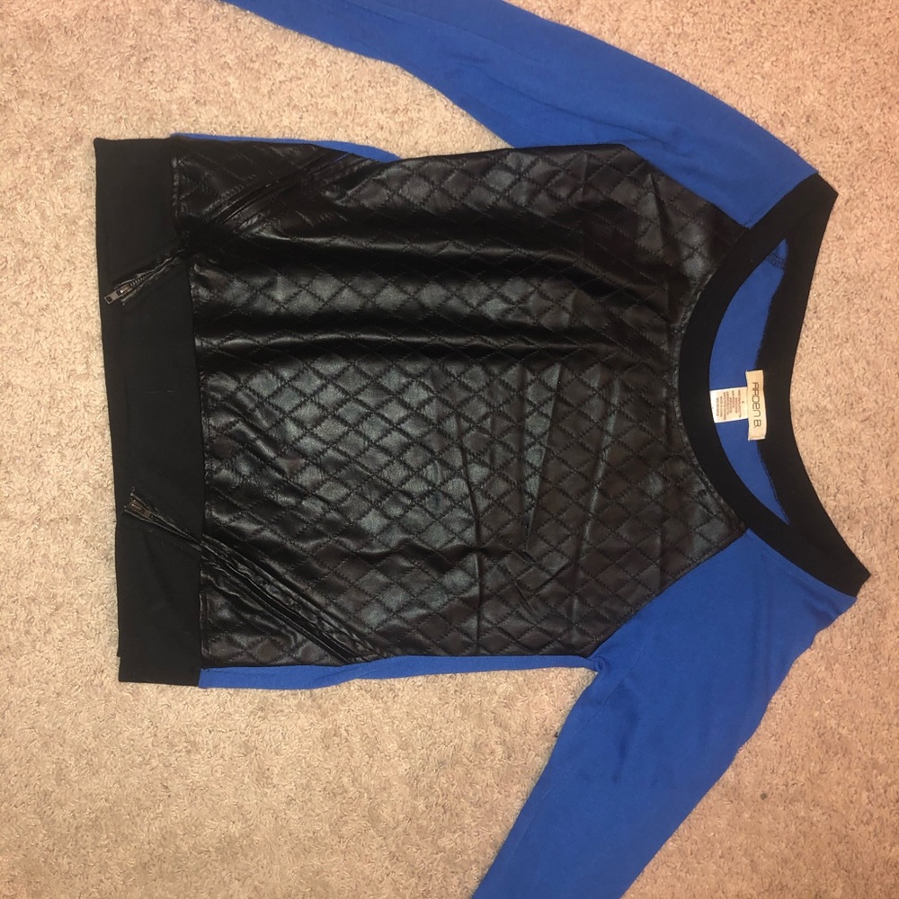 Blue Pleather Shirt/Sweater with Zippers